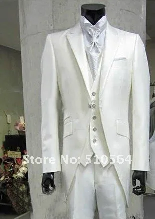 Wholesale Free shipping White one button Groom suit morning coat