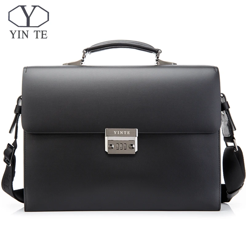 

YINTE Leather Men Briefcase High Quality Famous Black Men's Laptop Briefcases Business Handbag Messenger Bag Portfolio T8203-3