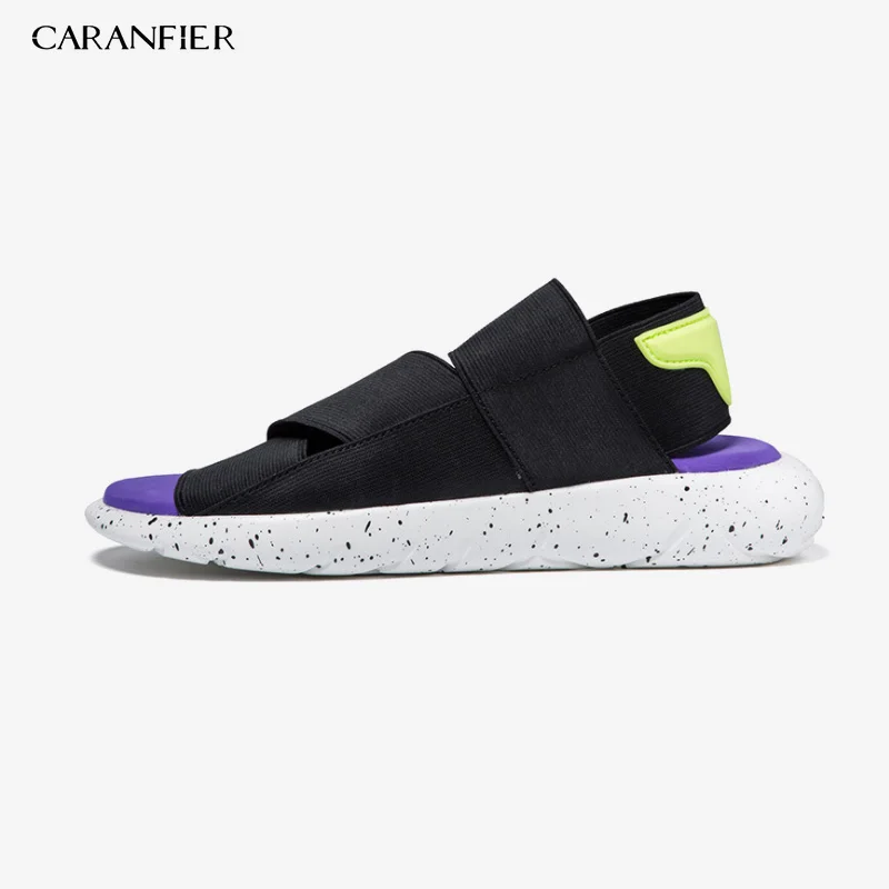 

CARANFIER Men's Casual Elastic Band Slippers PU Solid Breathable Round Toe Outdoor Beach Comfortable Shoes Plus Size 2019
