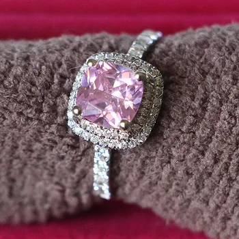 

Vintage Solid 18K White Gold 750 Ring for Gentlewoman New Cushion Pattern 1Ct Pink Diamond Jewelry Wedding Ring