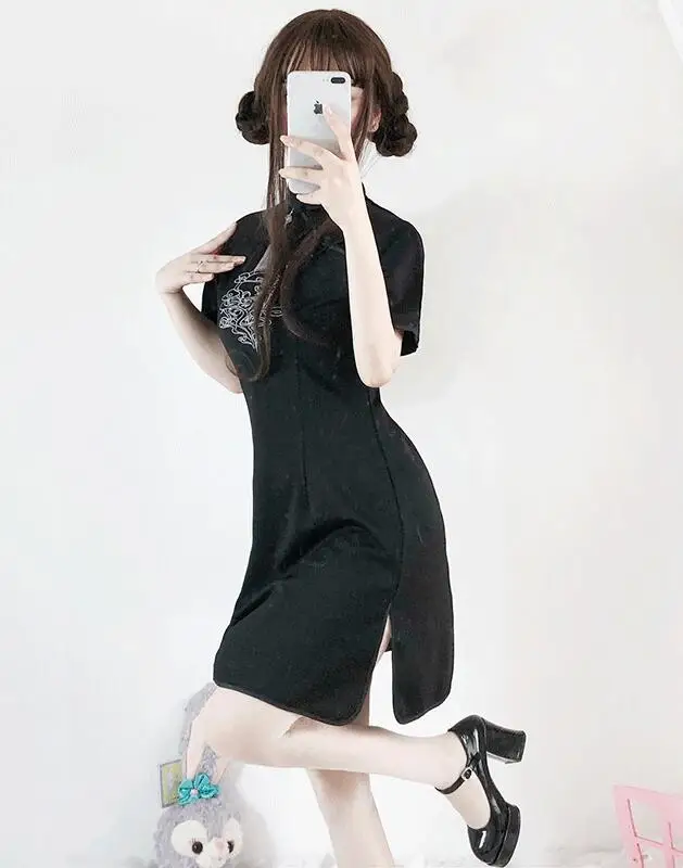 Китайский стиль винтажное повседневное улучшенное Hanfu короткое cheongsam с вышивкой