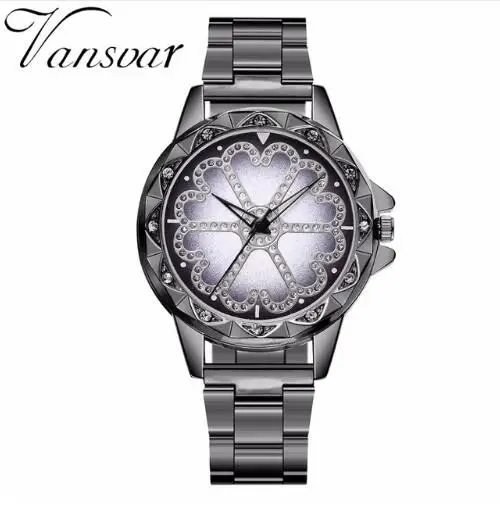

Vansvar Brand Women Rose Gold Stainless Steel Lucky Flower Rhinestone Watch Luxury Fashion Female Quartz Watch Relogio Feminino