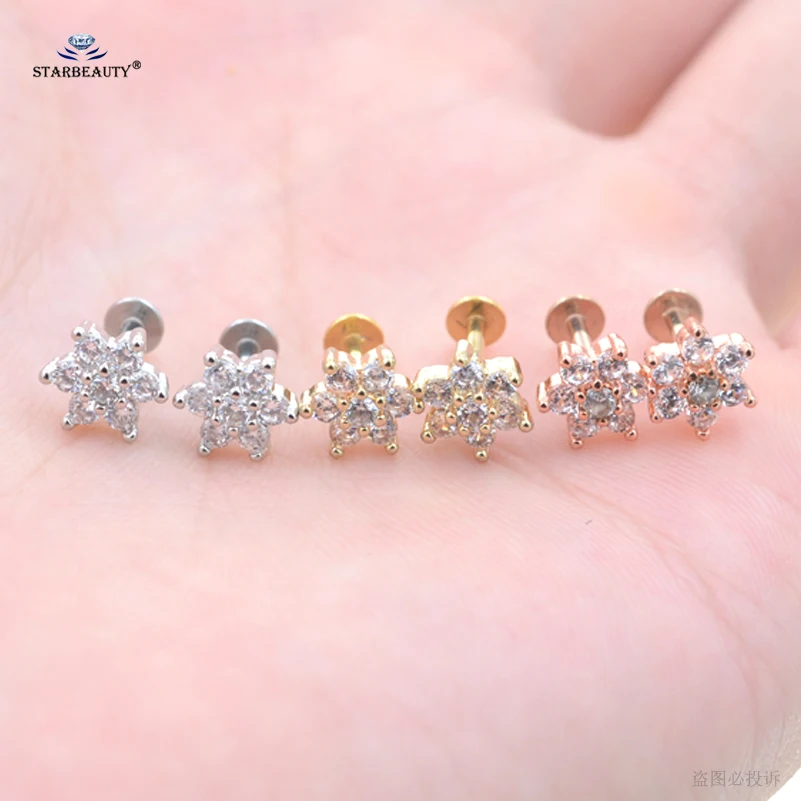 

2pcs 16G Gem Star Labret Lip Piercing Oreja Clear Bijoux Helix Piercing Cartilage Earrings Stud Tragus Piercing Pircing Jewelry