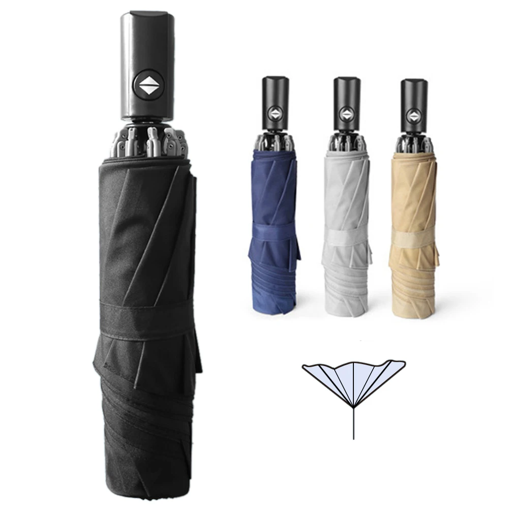 

Reverse Umbrella Automatic Windproof 3 Folding Portable Dual Purpose Umbrella Sunshine Black Plus Size Wind Resistance U5B053