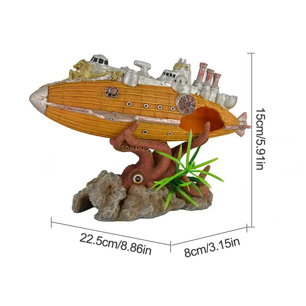 Аквариумный орнамент дирижабль линкор подводная лодка форма приют дом аквариум пещера декор смола орнамент ландшафтное украшение