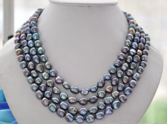 

Free shipping@@@@@ 4strands 9mm NATURE BLACK BAROQUE freshwater pearl necklace 20inch