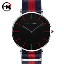2018 nova Criatividade HM marca relógio de Quartzo para os amantes simples vermelho casal mostrador preto relógios de couro da moda cinta lona HM-CH02-R