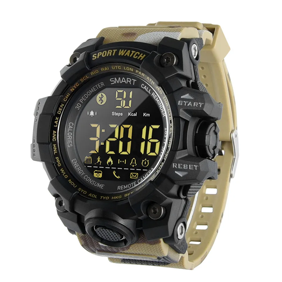 TimeOwner Смарт-часы для мужчин уведомления дистанционное управление, шагомер спортивные часы водонепроницаемые мужские наручные часы Секундомер вызов SMS напоминание - Цвет: Camo Yellow