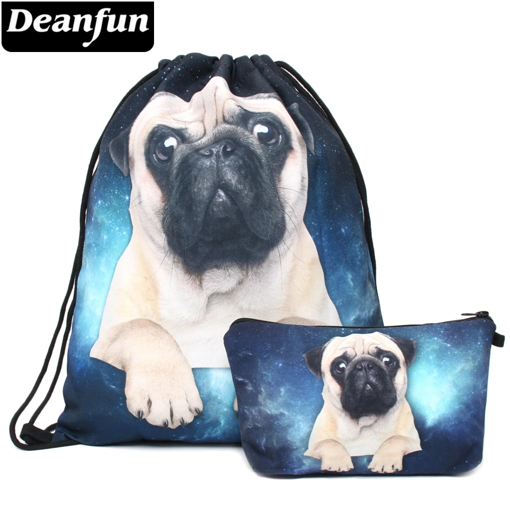 

Deanfun 3D Printing Drawstring Bag 2 PCS Space Pugs Animal Fashion Girls for School 008