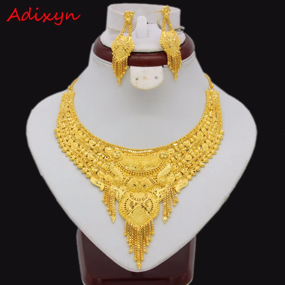 

Adixyn African 45CM Chain&Earrings Jewelry Set for Women Gold Color /Copper Jewelry Ethiopian Bridal Wedding Accessory