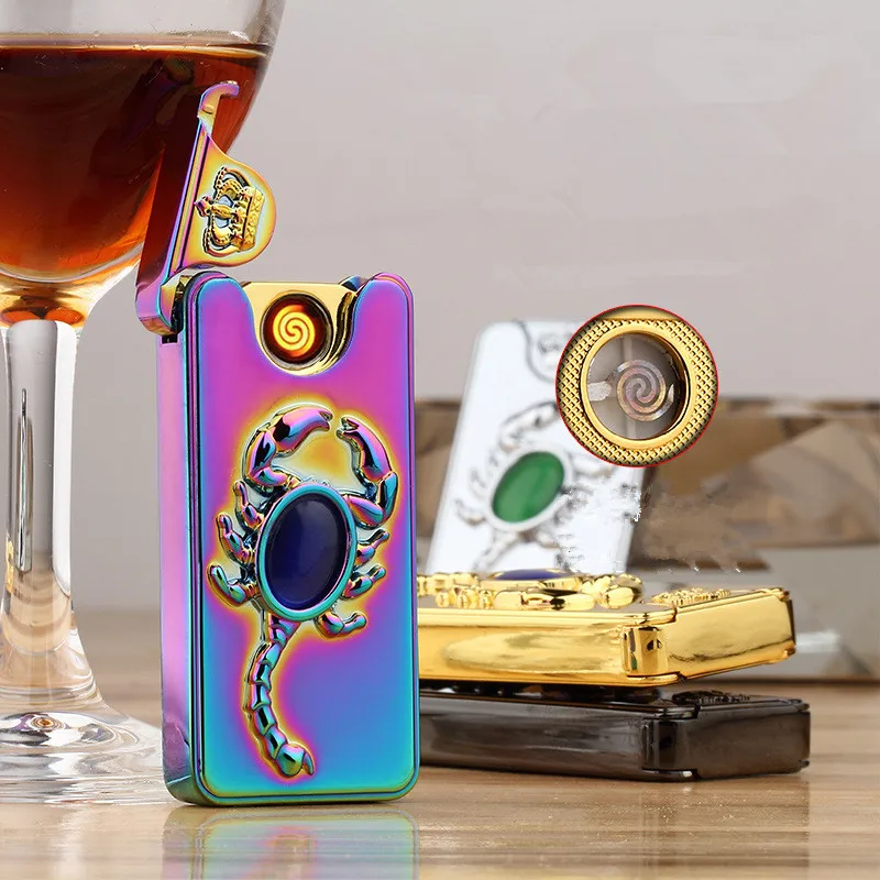Luxury-USB-Arc-Electronic-Rechargeable-Lighter-Metal-Flameless-Windproof-Cigarette-Lighter-Plasma-Lighter-Scorpion-Arc-Lighter