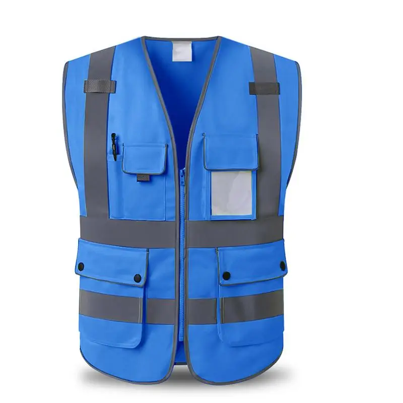 Унисекс Высокая видимость светоотражающий Мульти Карманы строительство безопасности жилет безопасности для спорта на открытом воздухе и операций - Цвет: Blue L