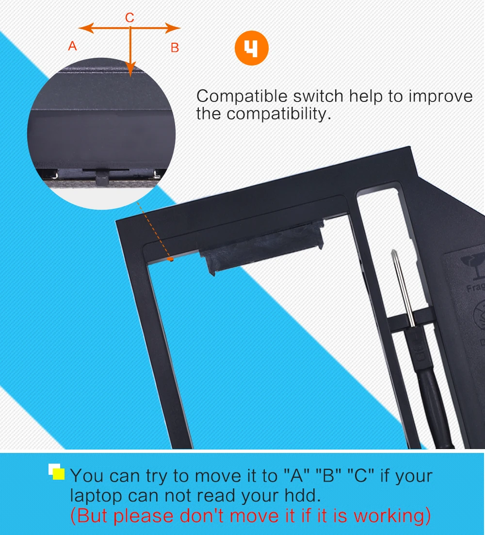 Универсальный пластиковый 2nd HDD Caddy 12,7 мм SATA 3,0 для 2,5 ''7/9/9. 5/12. 5 мм SSD CD DVD для HDD чехол Корпус CD-ROM Optibay