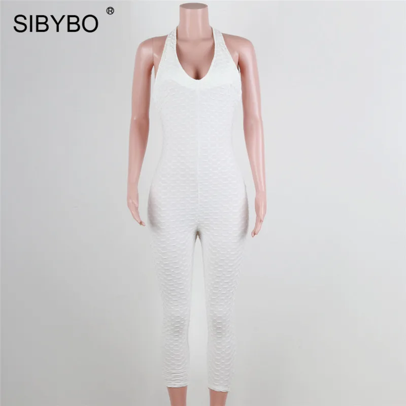 Sibybo, открытая спина, обтягивающий, для фитнеса, Летний комбинезон, женский, без рукавов, v-образный вырез, сексуальный комбинезон, женский, s, комбинезон, Повседневный, короткий, женский комбинезон