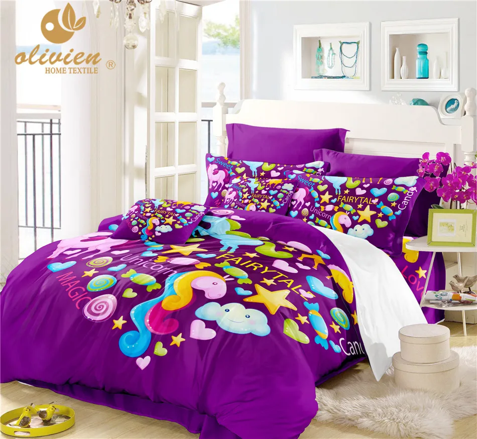 One Sale Unicorn Bedding Set Purple Duvet Cover Queen For Children