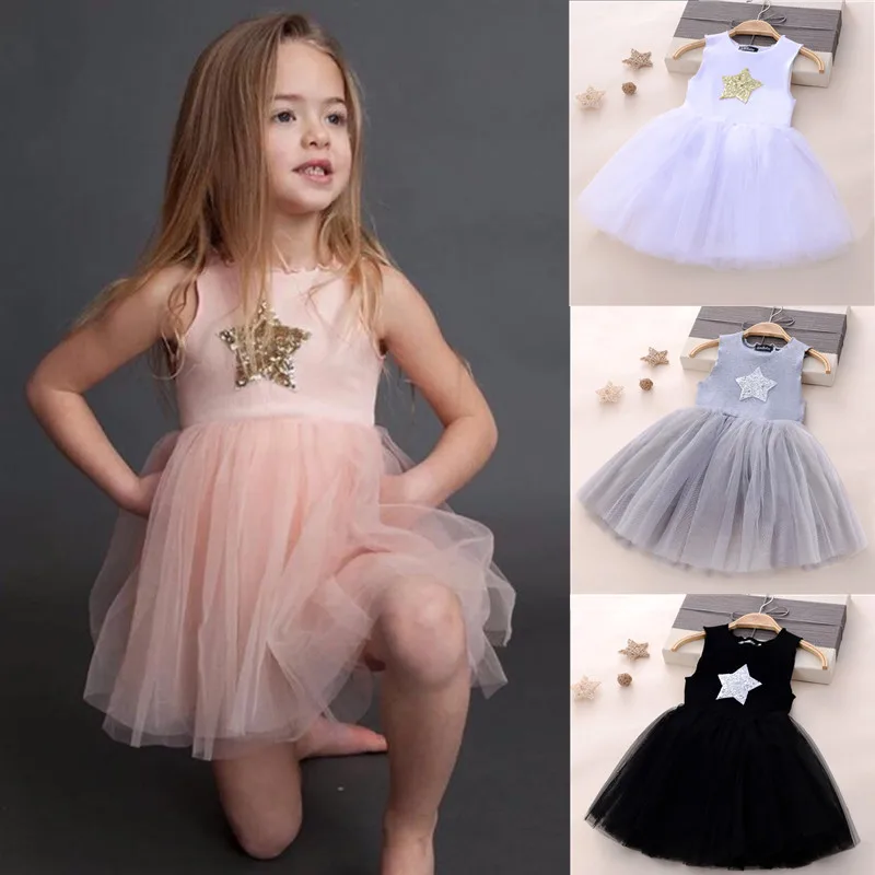 

Kids Dress For Girls Summer Sleeveless Casual Outfits Baby Girl Dress School Wear Bling Stars Clothes Vestidos Children Clothing