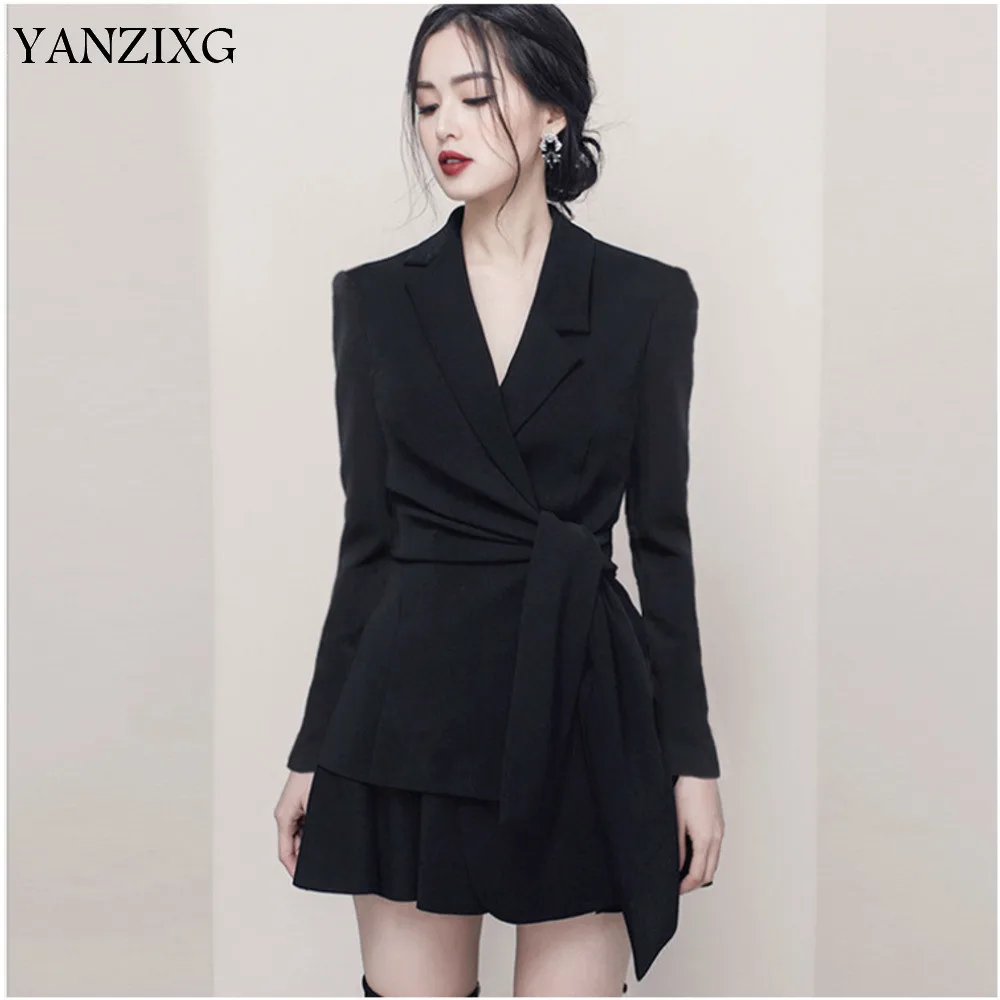 

2019 New Spring And Summer Fashion Women Office Lady Dress Notched High Waist Sexy Female Mini Dresses R028