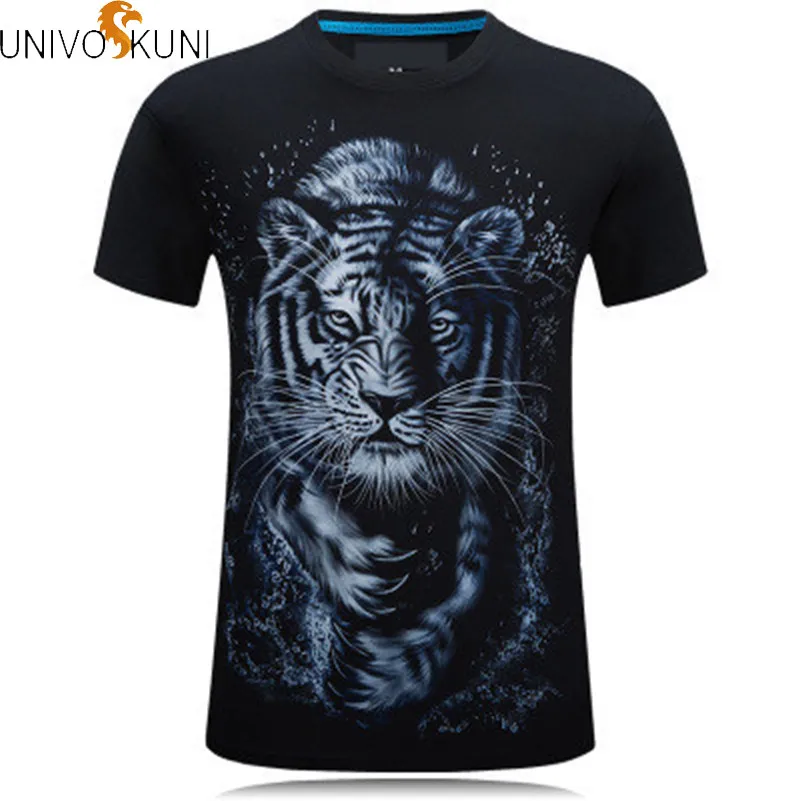 

UNIVOS KUNI 2018 Summer T-shirt Fit Slim Print Men Fashion T-shirt Short Sleeve Leisure Animal Print 3D Fancy Men T-shirt Q5102