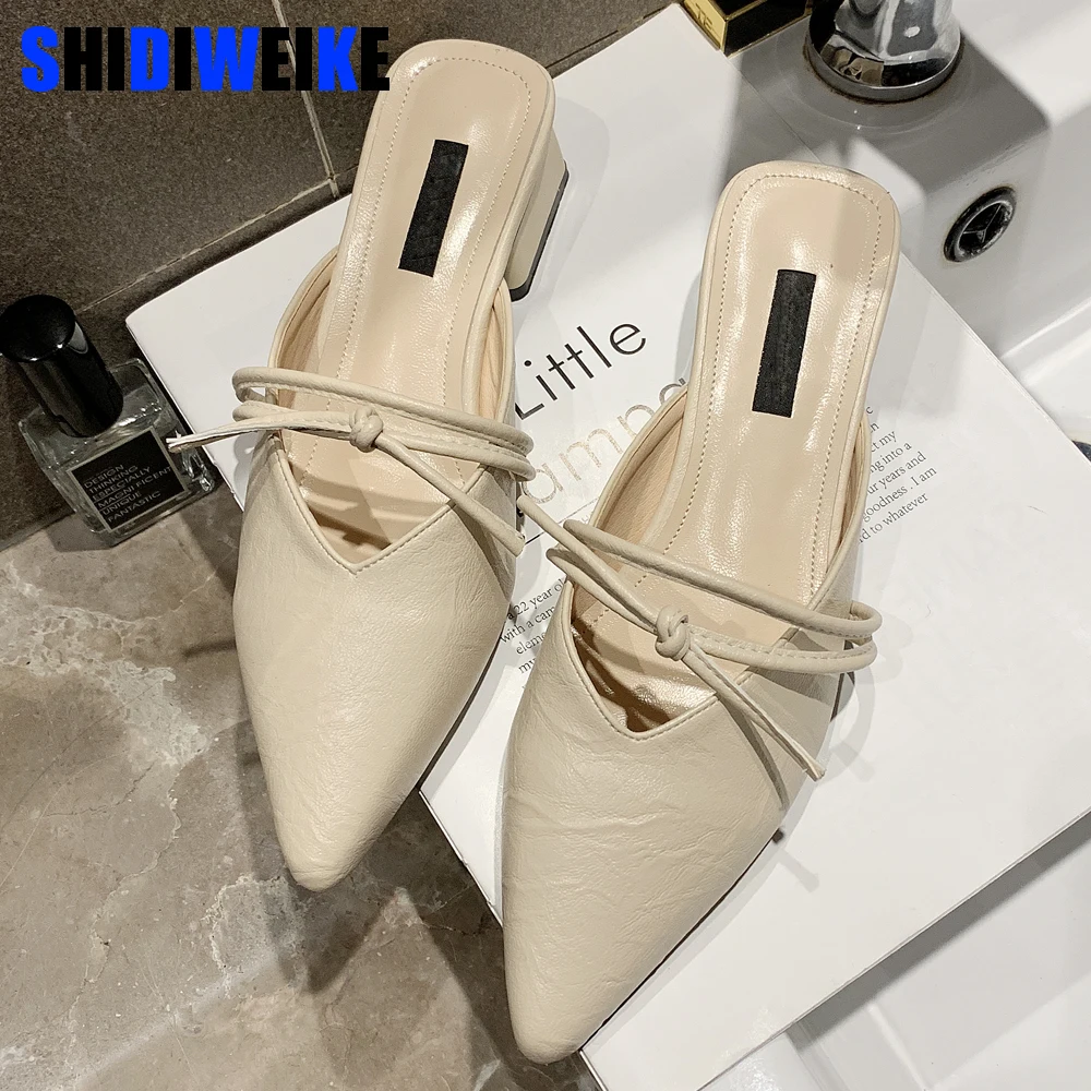 

Bow-tie Mules Pointed Toe Women Pumps High Heels Slip on Square heel Chic Women Mules Elegant Office Shoes Women g216
