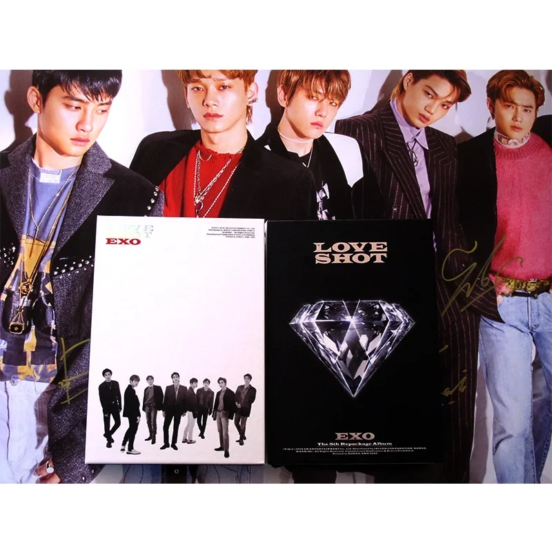 Подписанный EXO autographed 5 й альбом LOVE SHOT CD + Фотокнига K POP122018|Открытки и приглашения| |