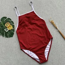 Винтажный Цельный купальник с высокой горловиной, женский купальник в стиле ретро, бордовый, с высоким вырезом, купальный костюм, Женская пляжная одежда, купальник, купальный костюм