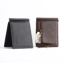 Qualitätssicherung Weichen Leder Geldscheinklammer Mit Reißverschluss Münzfach dünne Bifold Geld Clip Für Männer Geldbörse Geldhalter Günstige schwarz