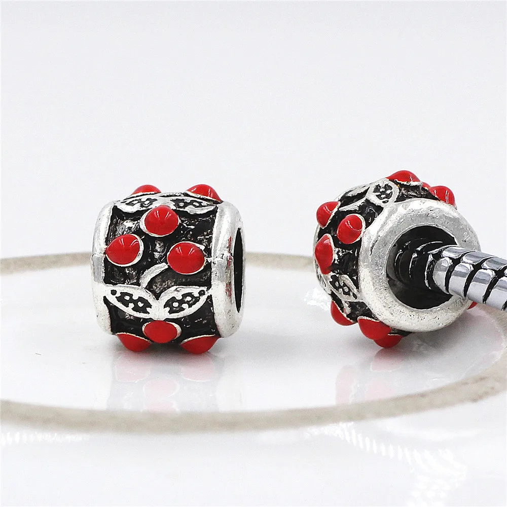 Vintage Cherry bead fit Pandora Charm Bracelet for Women Red Epoxy