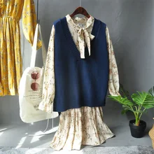 Корейская версия студенческий весенне-осенний свитер жилет женский v-образный вырез вязаный женский однотонный пуловер aa1041