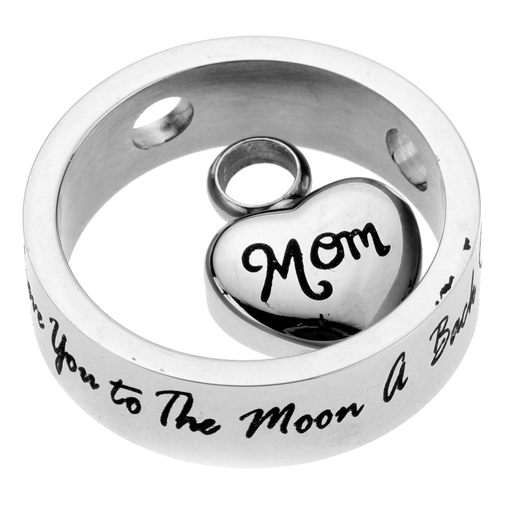 Round Loop Heart I Love You to the Moon and Back Stainless Steel Urn Pendant Memorial Keepsake Jewelry