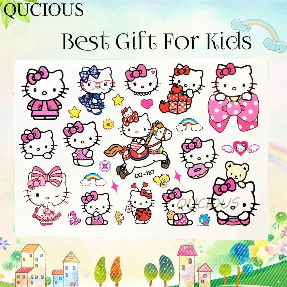 Мультфильм hello kitty кошка временные татуировки наклейки для маленьких девочек подарок DIY татуировки ребенок боди-арт Нетоксичная татуировка на руку руки татуировки бумаги - Цвет: QCG187