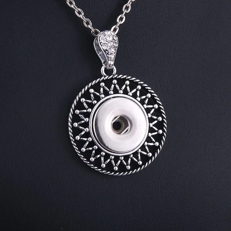 

New Rhinestone Snap Button Necklaces Link Chain 60CM With Round Pendant Fit 18/20MM Snap Button Jewelry 9896