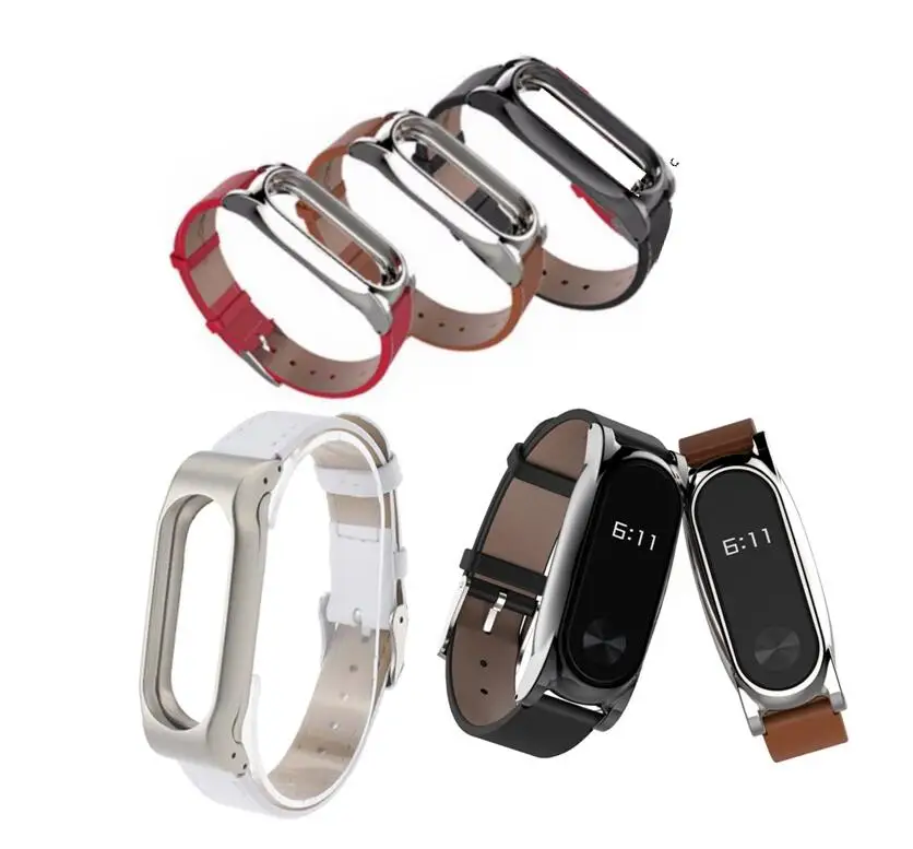 

Xiaomi Mi Band 2 Bracelet Leather Strap Belt Metal clip Wristband Mi Band 2 Smart MiBand Replacement pulsera with protector film