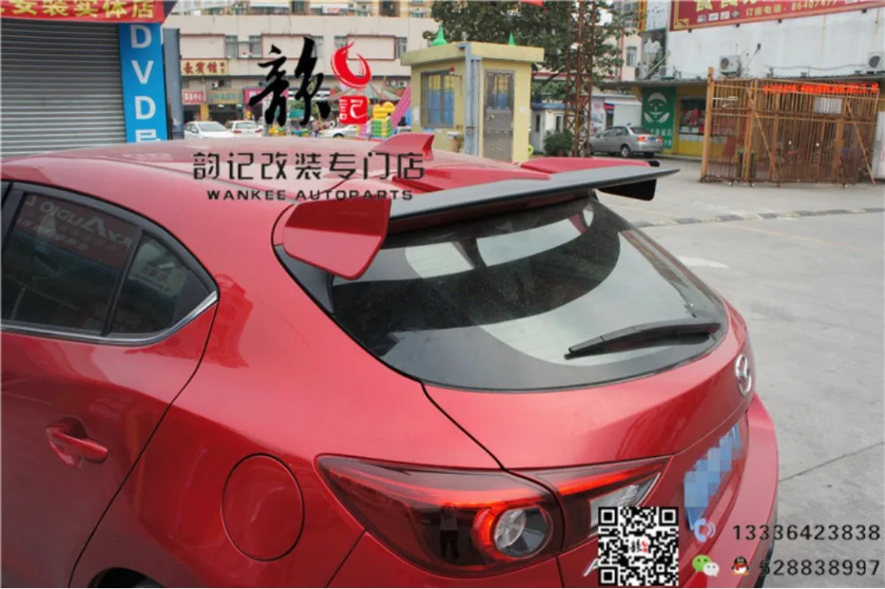 Для Mazda 3 Axela хэтчбек 2013- Задний спойлер крыла, спойлеры крыльев багажника смоляное волокно серый праймер винт крепления