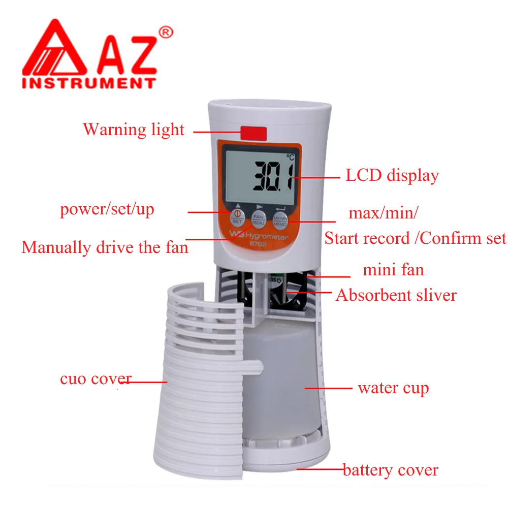 

AZ8762 Digital Wet /Dry Bulb Thermometer ,Greenhouse temperature measure Hygrometer w/RH% Relay Industrial wet bulb thermometer