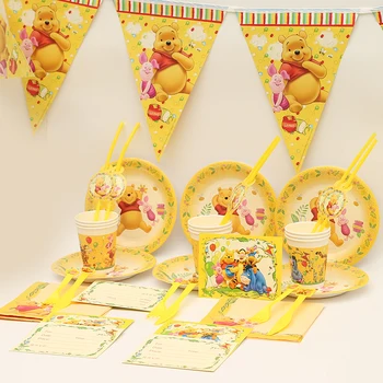 

104pcs Winnie Kids Happy Birthday Party Decoration Set Party Supplies Baby Shower Party Pack Event Party Supplies Favors