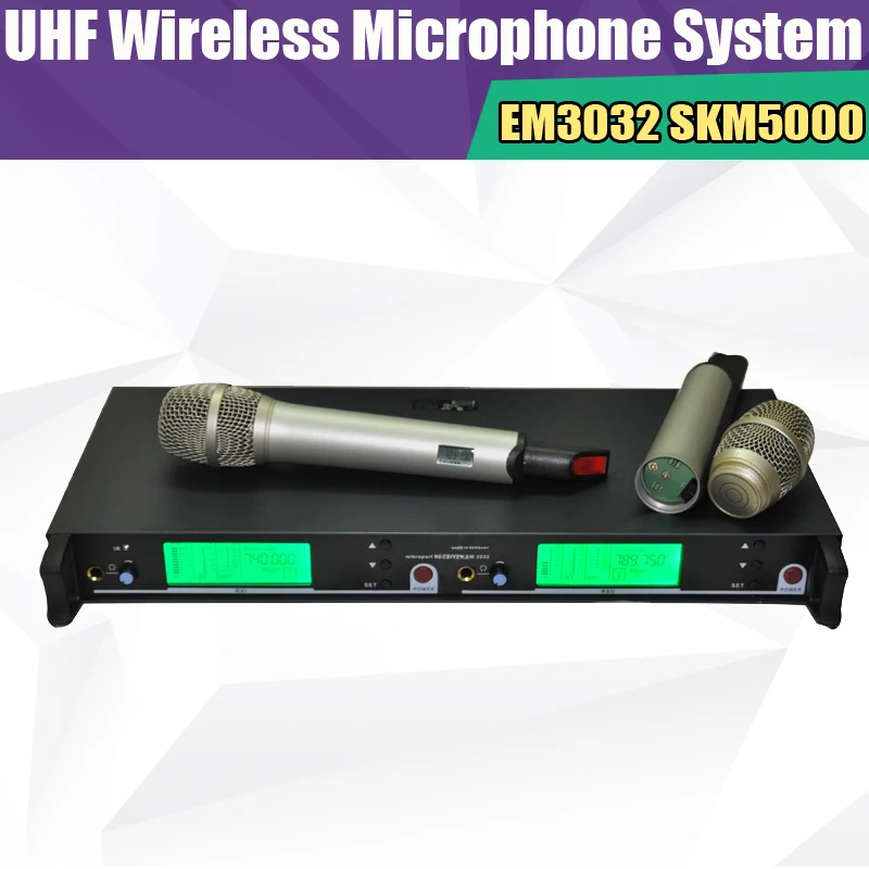 

New EM3032 High Quality Wireless 2 handheld mic skm5200 skm5000 UHF/PLL professiona Wireless Microphone system
