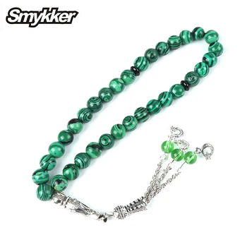 

New Religious Rosary Malachite Stone Sandstond Bead 33pcs Tesbih 10mm Bead for Islamic Muslim Prayer Tassel Star Silver Bracelet