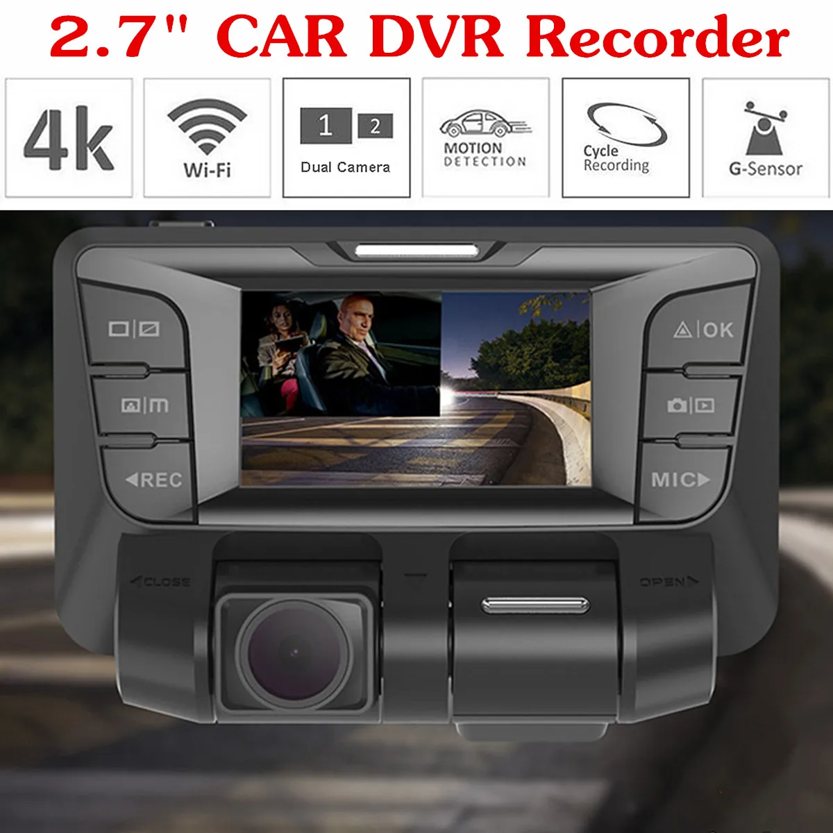 

2.7inch 1080P 4K Wifi Car DVR Camera Video Recorder HD-Hidden Dash Cam Dual Lens 16:9 TFT TF Card 16-128GB Loop Record G-Sensor