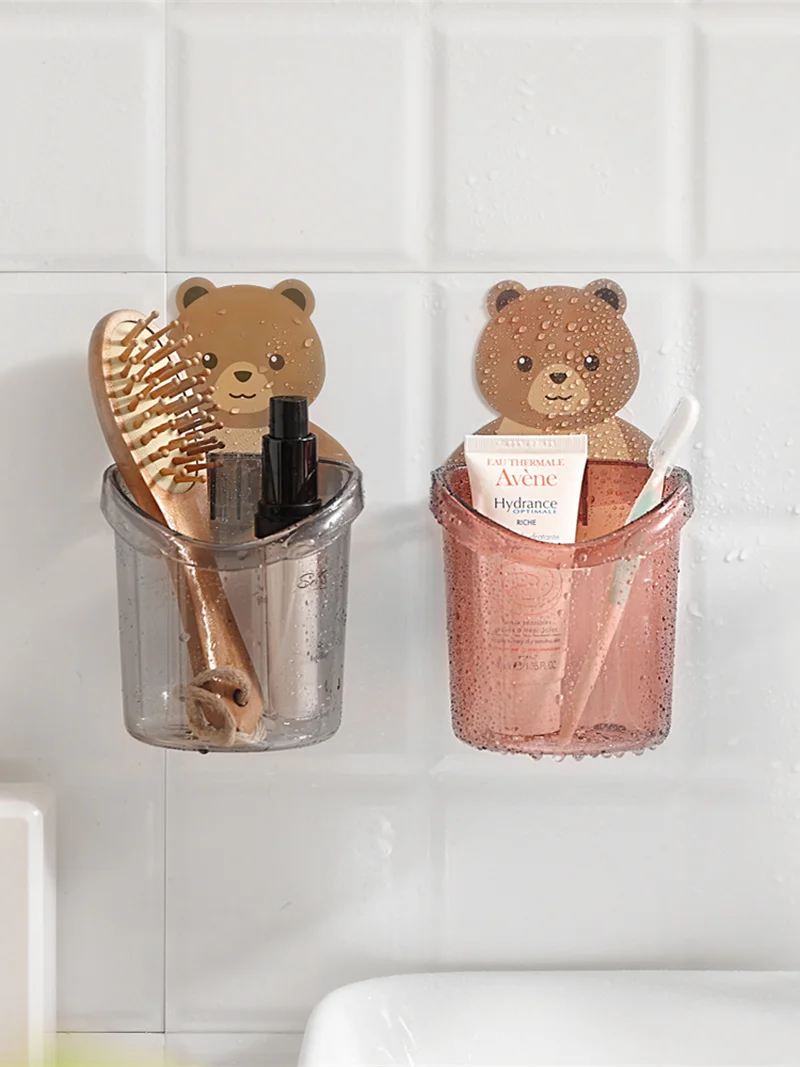 

Wall Mounted Type Plastic Bathroom Shelf Punch-free Washstand Wall-suction Hanging Toothpaste Toothbrush Holder Single Tier