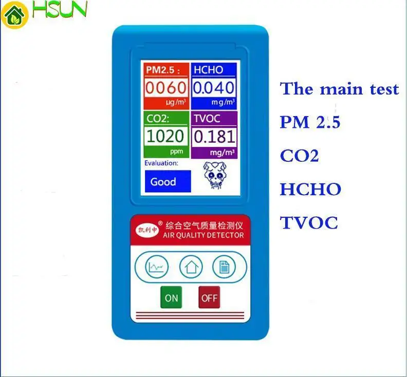 

English menu Gas Analyzer Formaldehyde CO2 Dioxide PM1.0 PM2.5 PM10 HCHO TVOC Detector Particles Monitor Air Quality Analyzer