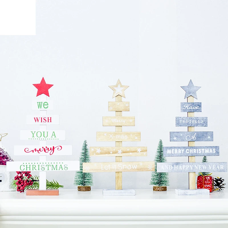 

Wooden Mini Christmas Tree Desktop Ornaments Merry Christmas Party Decor kerst decoratie natale decorazioni xmas trees