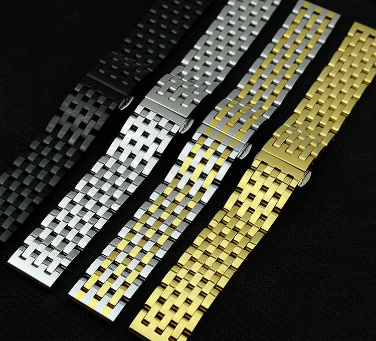Polished Watchband Gold Stainless steel 20MM 22mm Bracelets strap Solid links butterfly clasp Fashion Watches band