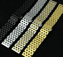 Polished Watchband Gold Stainless steel 20MM 22mm Bracelets strap Solid links butterfly clasp Fashion Watches band