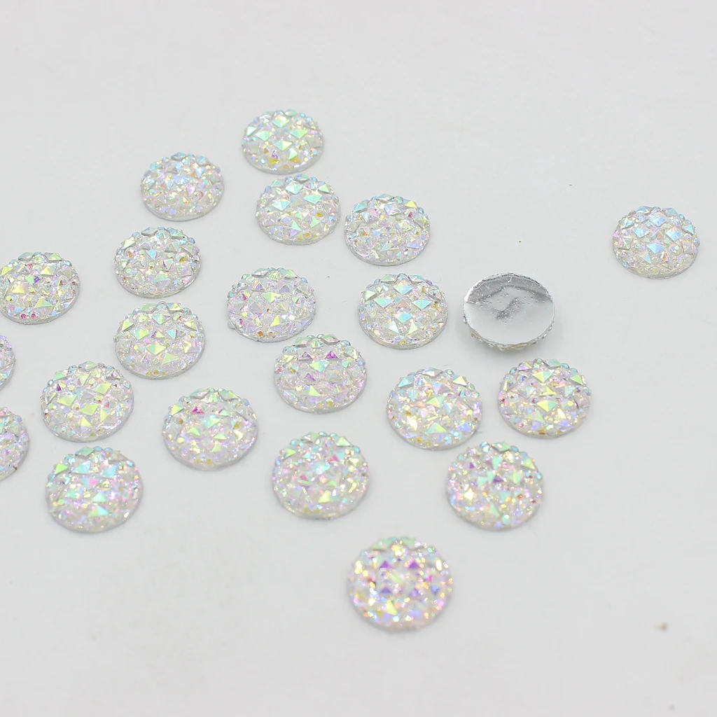 50pcs 12mm Resin Round Dotted Cabochon Flatback Embellishments White