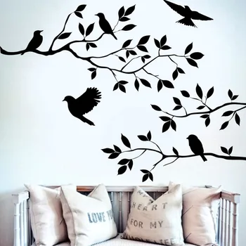 

Black Tree Branch Birds Wall Sticker Tree Vinyl Wall Decal Mural Glass Film Window Stickers Home Decoration Wall Art Wallpaper