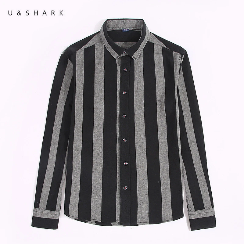 U& SHARK, Весенняя Мужская рубашка с длинным рукавом в Вертикальную Полоску, рубашка с отложным воротником, умная Повседневная рубашка, Стандартная посадка, хлопковая рубашка для работы, офиса