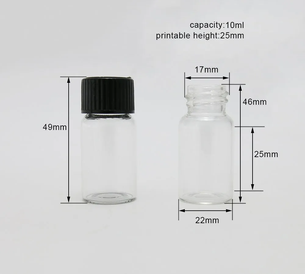 500 шт./лот 1/3 унции Clear Стекло флаконы с черной винт верхней, небольшой прекрасный прозрачный флакон 10cc