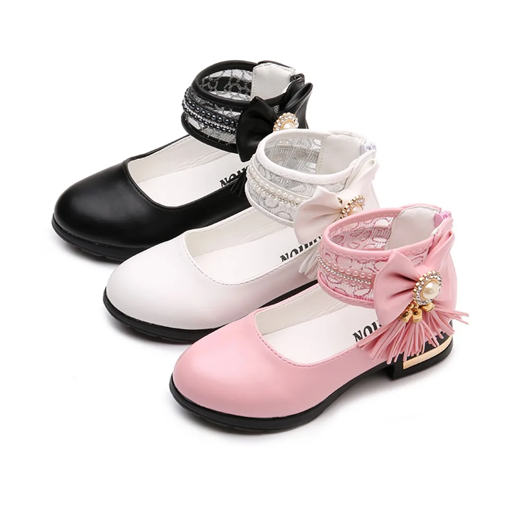 Модные новые стильные танцевальные туфли принцессы с бахромой и жемчужным бантом для маленьких девочек; милые вечерние танцевальные сандалии;