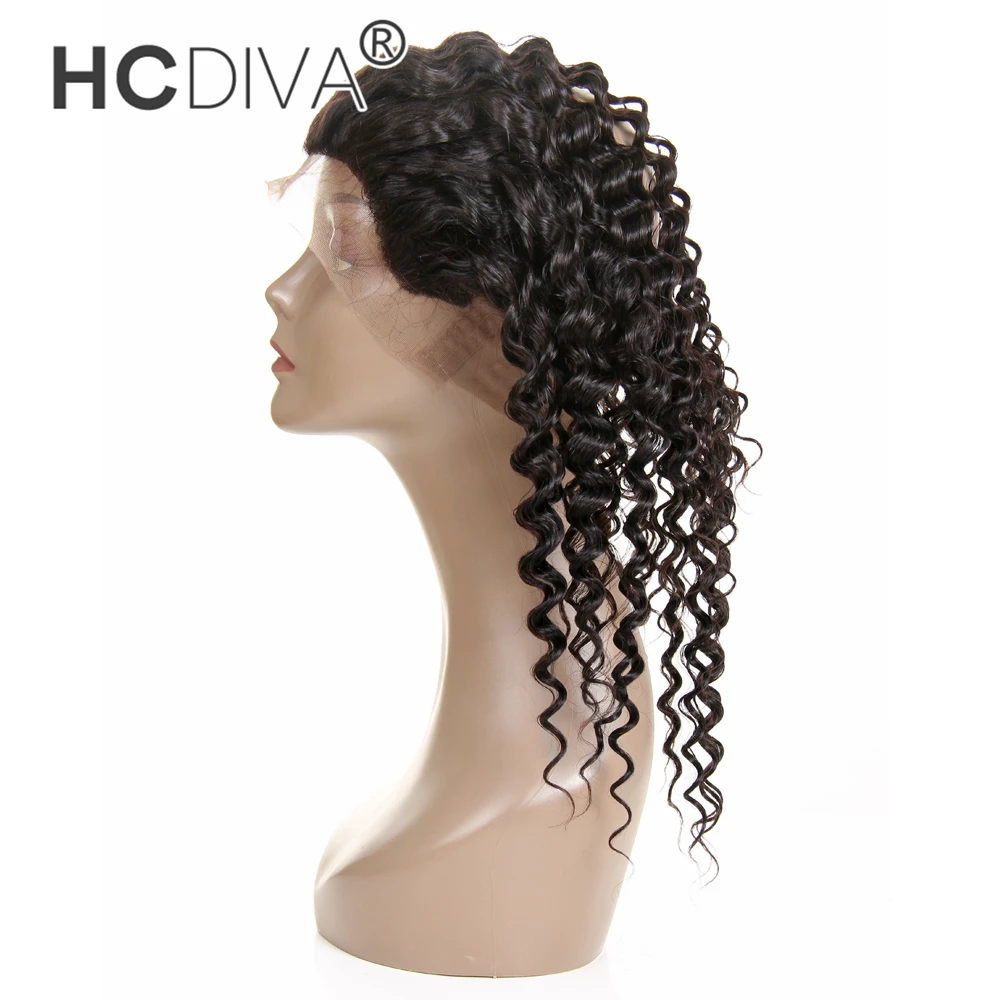 360 Lace Frontal Closure Remy Brazilian Deep Wave Human Hair Closure with Baby Hair Free Part No Tangle Natural Color HCDIVA