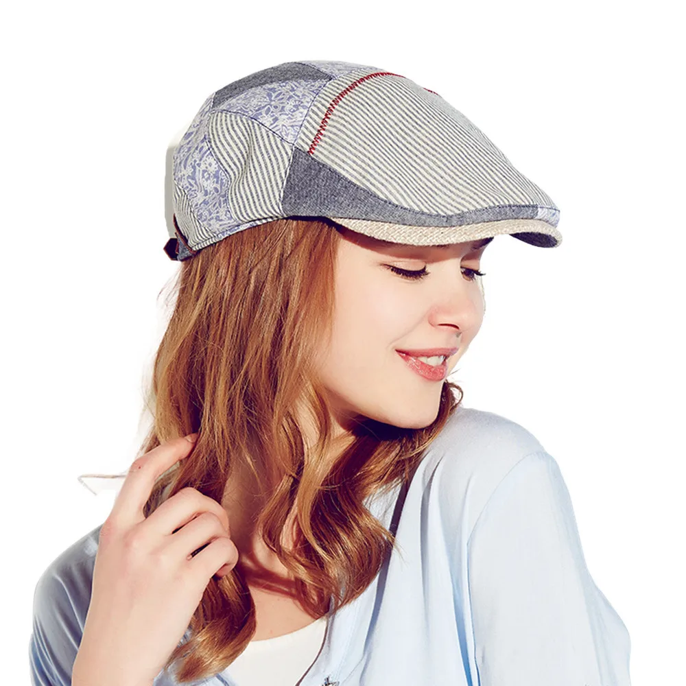 Kenmont Brand Summer Spring Autumn Women Berets Patchwork Sun Hat Gorras100%Cotton Comfortable Visor Newsboy Cabbie Caps 3215